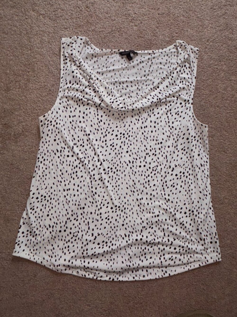 Banana Republic Ivory Cream Black Dot Cowl Neck Stretch Sleeveless Top XL